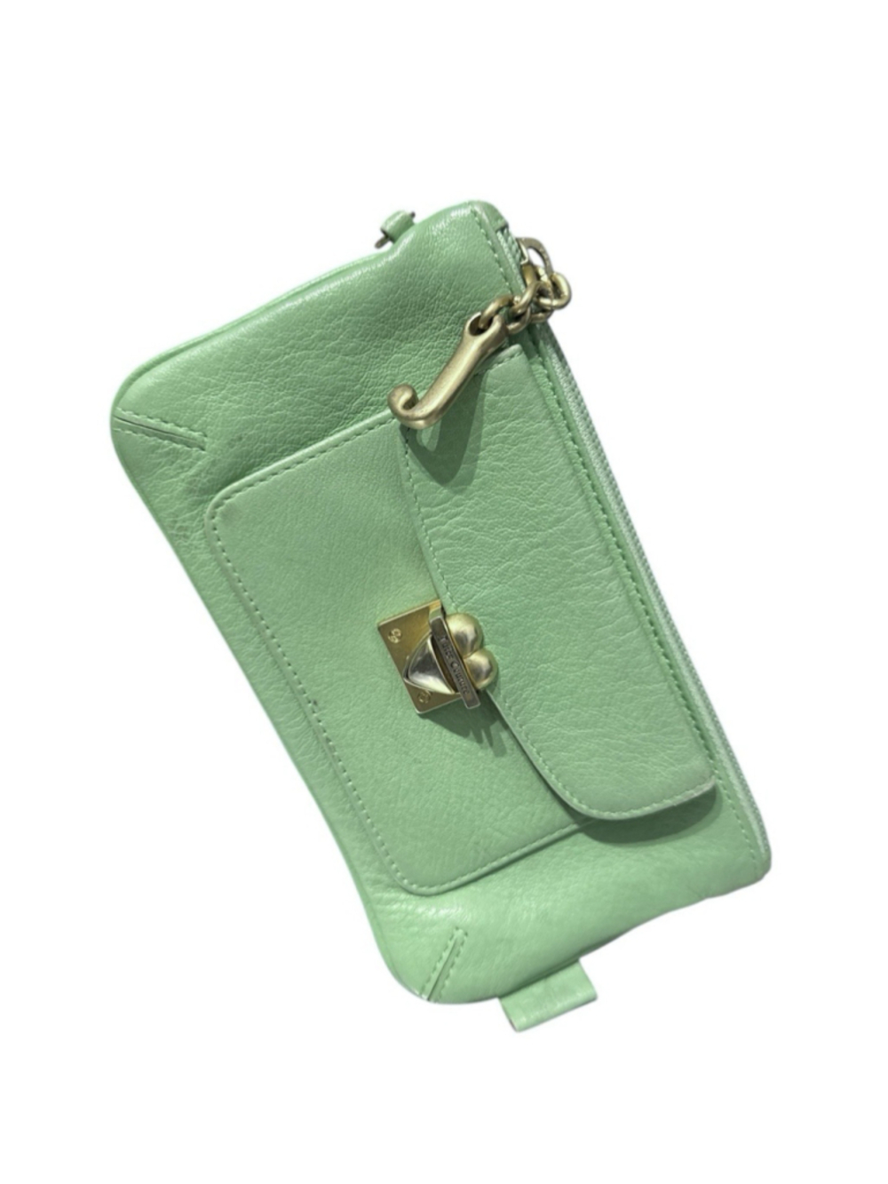 Y2K Juicy Couture Seafoam Green Leather Wristlet Gold Heart Lock Vintage 2000s